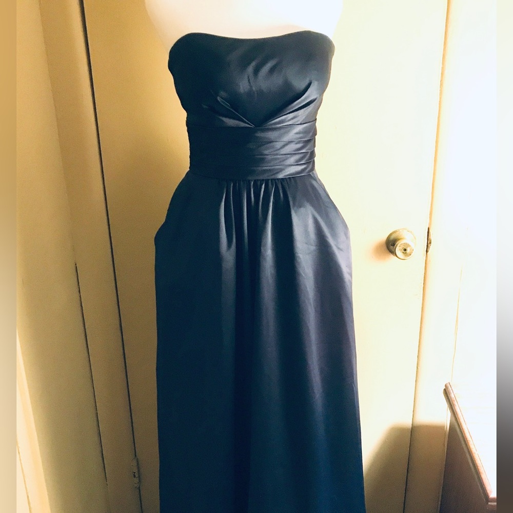 Navy Blue strapless gown by Bill Levkoff.  Size 6-8